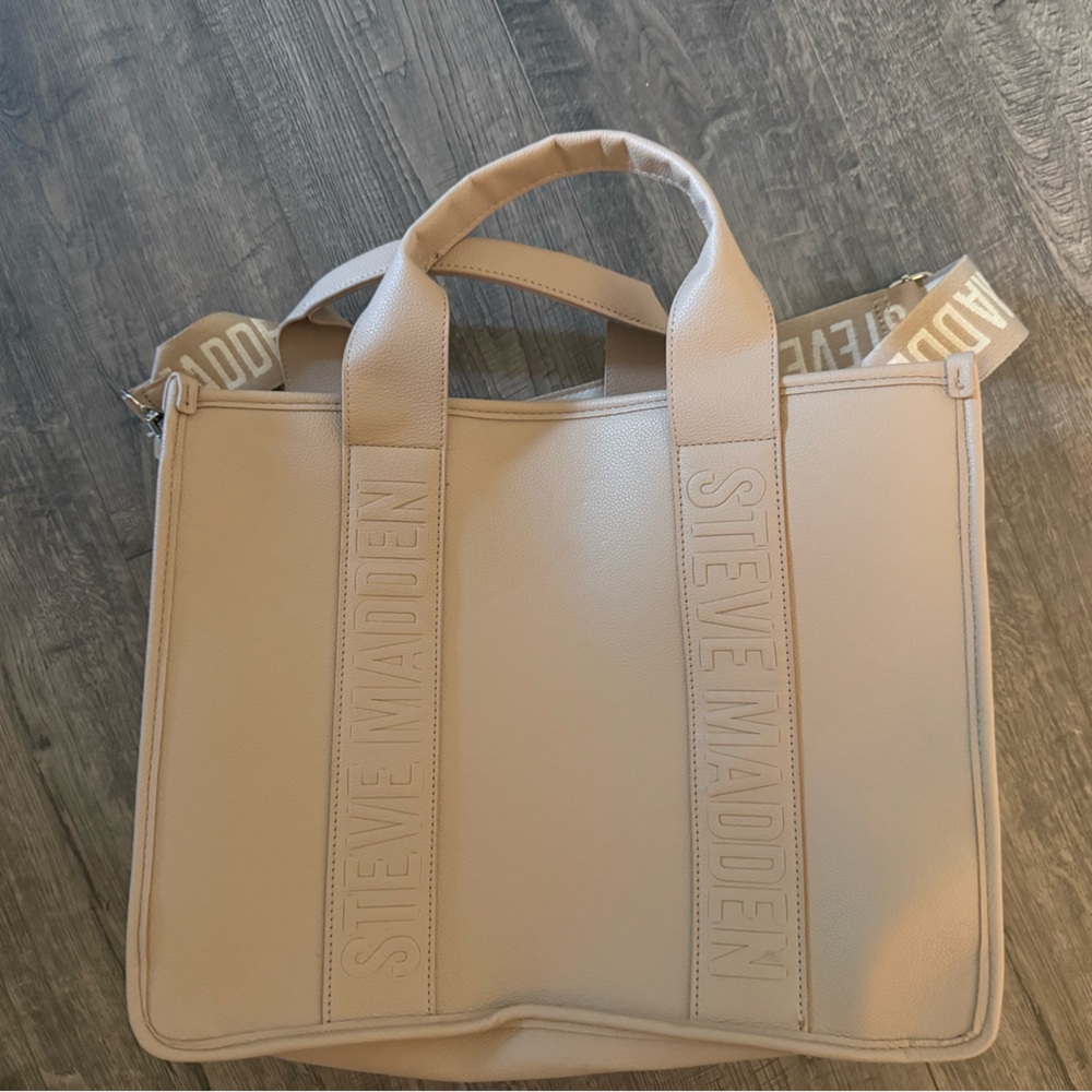Large Steve Madden Cream Logo Tote